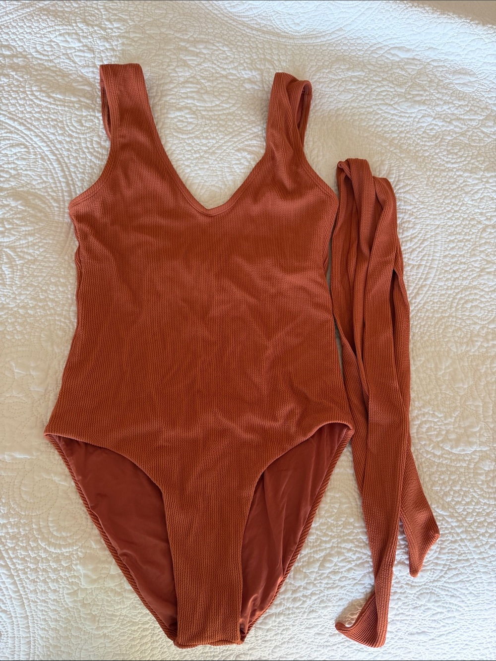 Andie Rust-Orange Ribbed Kids One-Piece